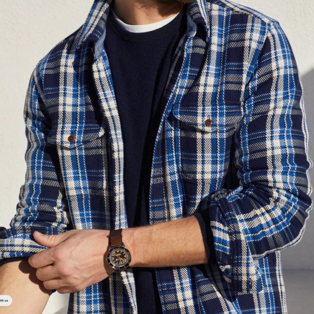 Outerknown Blanket Shirt Dark Navy Plaid M NWOT